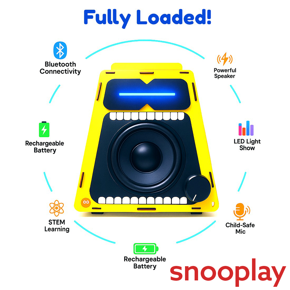 BE CRE8V DIY BOOM BOT Bluetooth Speaker Kit - Build, Learn & Rock Your Beats with Mic, Light Show, Bluetooth & Music App (8-16 Years)