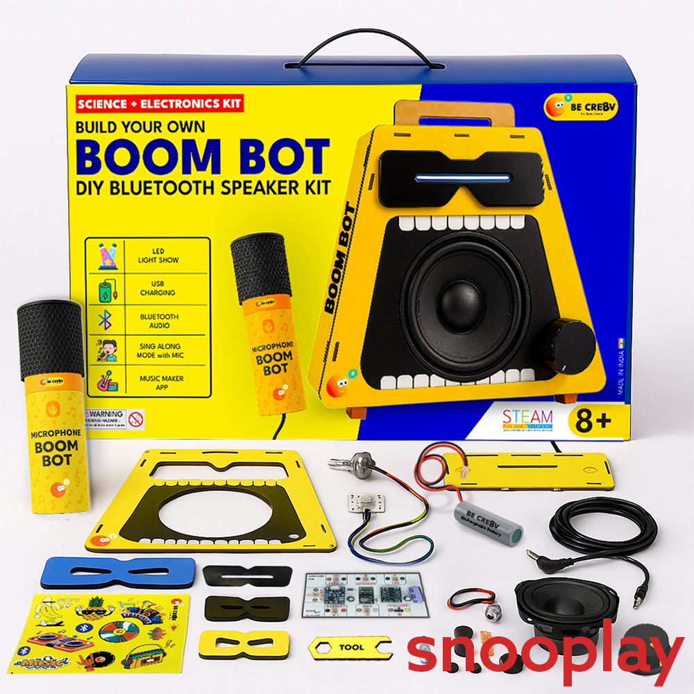 BE CRE8V DIY BOOM BOT Bluetooth Speaker Kit - Build, Learn & Rock Your Beats with Mic, Light Show, Bluetooth & Music App (8-16 Years)