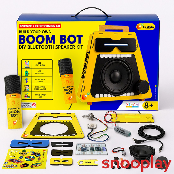 BE CRE8V DIY BOOM BOT Bluetooth Speaker Kit - Build, Learn & Rock Your Beats with Mic, Light Show, Bluetooth & Music App (8-16 Years)