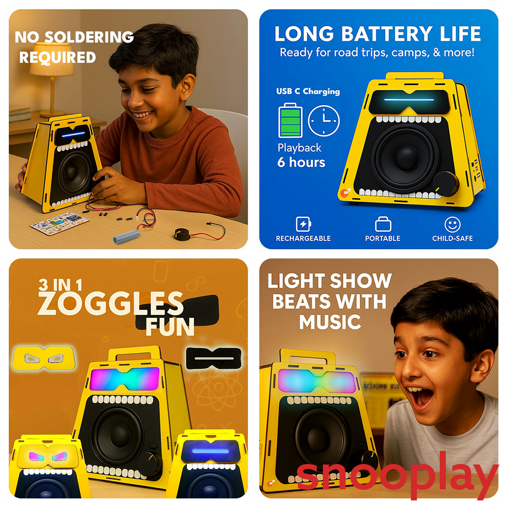 BE CRE8V DIY BOOM BOT Bluetooth Speaker Kit - Build, Learn & Rock Your Beats with Mic, Light Show, Bluetooth & Music App (8-16 Years)