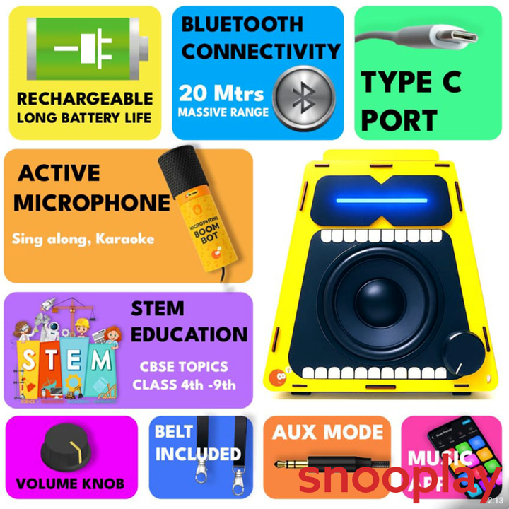 BE CRE8V DIY BOOM BOT Bluetooth Speaker Kit - Build, Learn & Rock Your Beats with Mic, Light Show, Bluetooth & Music App (8-16 Years)