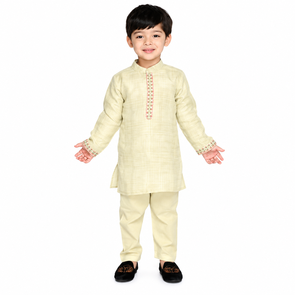 Saka Designs Boys Embroidered Kurta with Pyjama Set | Light Cream Traditional Ethnic Wear | Festive & Wedding Outfit