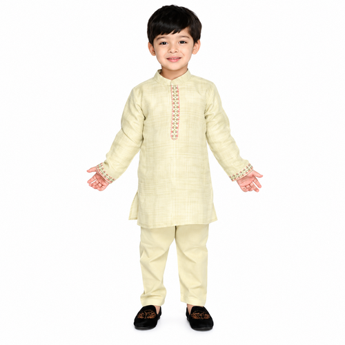 Saka Designs Boys Embroidered Kurta with Pyjama Set | Light Cream Traditional Ethnic Wear | Festive & Wedding Outfit
