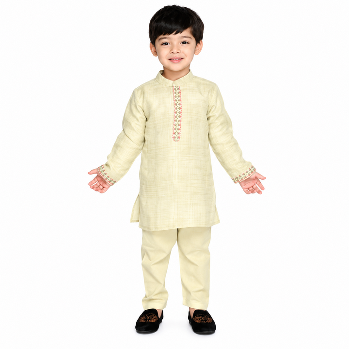 Saka Designs Boys Embroidered Kurta with Pyjama Set | Light Cream Traditional Ethnic Wear | Festive & Wedding Outfit