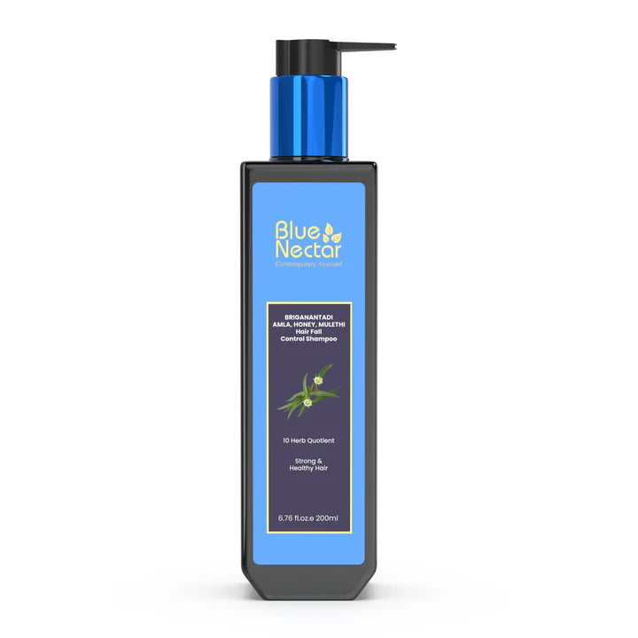 Blue Nectar Hair Fall Control Shampoo - Briganantadi Amla, Honey and Mulethi (10 Herbs) - 200ml