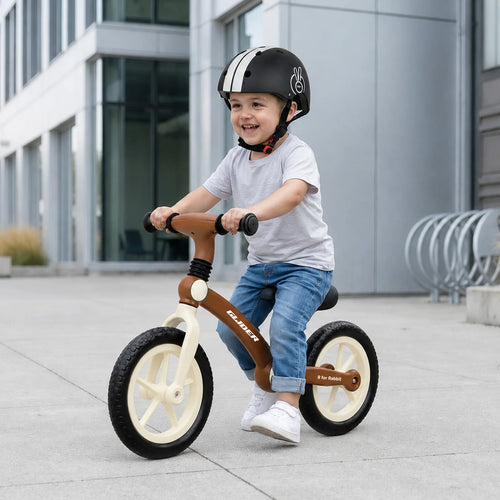 R for Rabbit Glider Balance Bike for Kids – Brown Cream | Adjustable PU Cushioned Seat | Puncture-Proof EVA Wheels & Soft TPE Handles