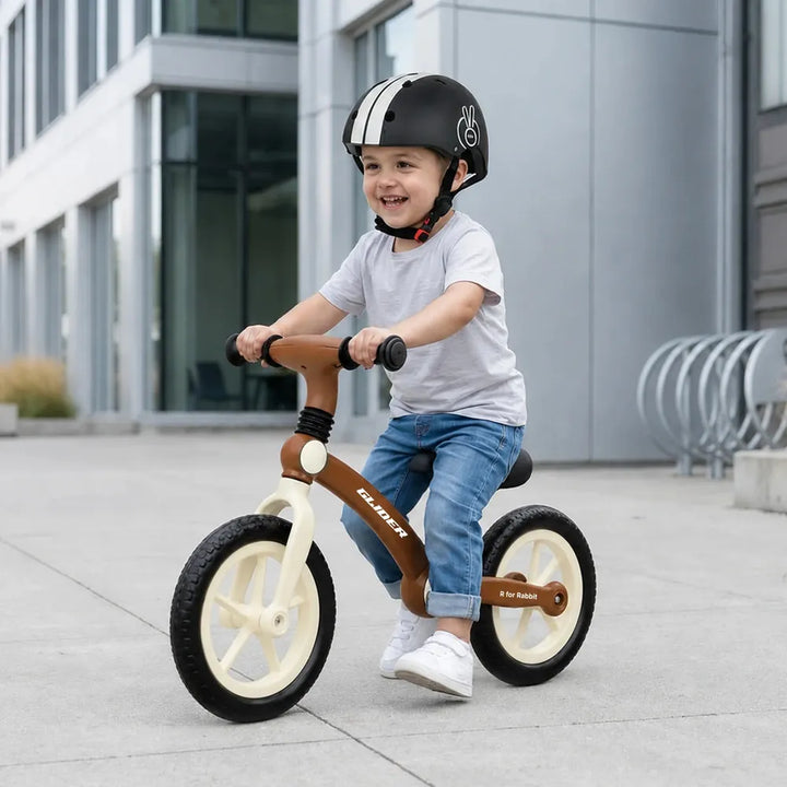 R for Rabbit Glider Balance Bike for Kids – Brown Cream | Adjustable PU Cushioned Seat | Puncture-Proof EVA Wheels & Soft TPE Handles