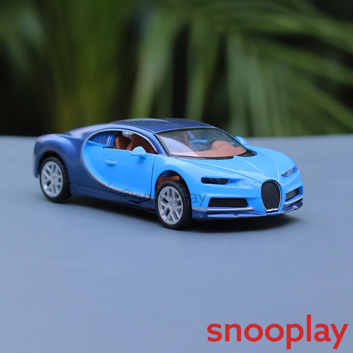 Diecast Metal Car resembling Bugatti with Openable doors and Pull back Feature (Assorted Colours)