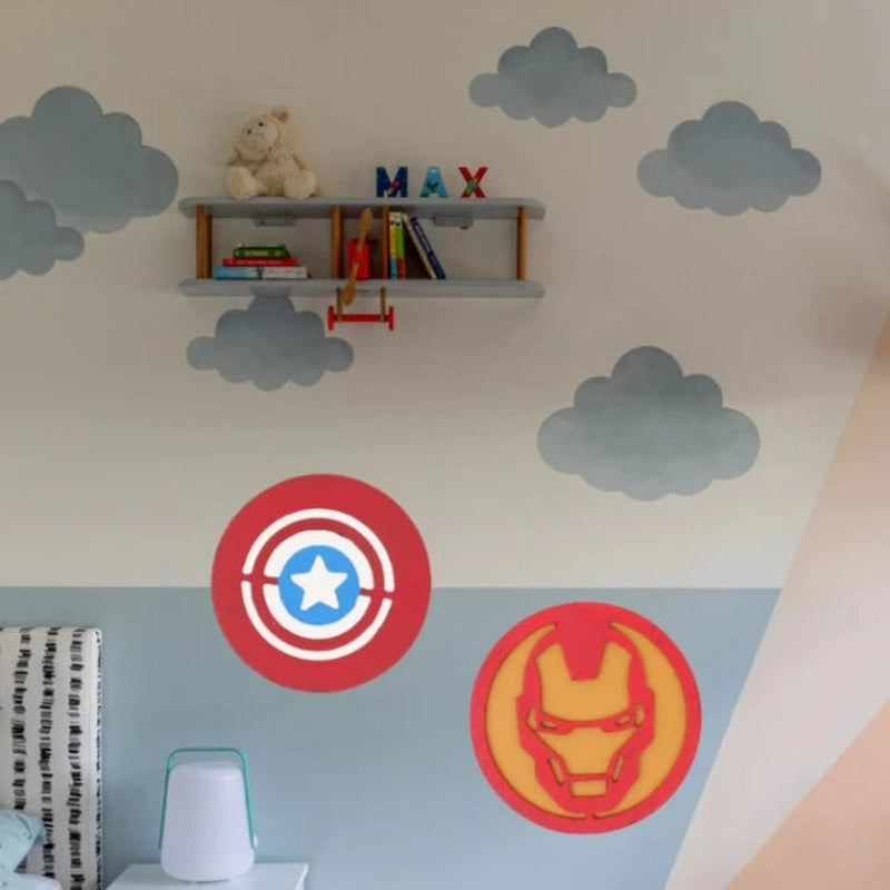 Marvel - Captain America  Wood Wall Mount, Geometric Nursery Wall Decor, 3D Wooden Superhero Logo Wall Hanging