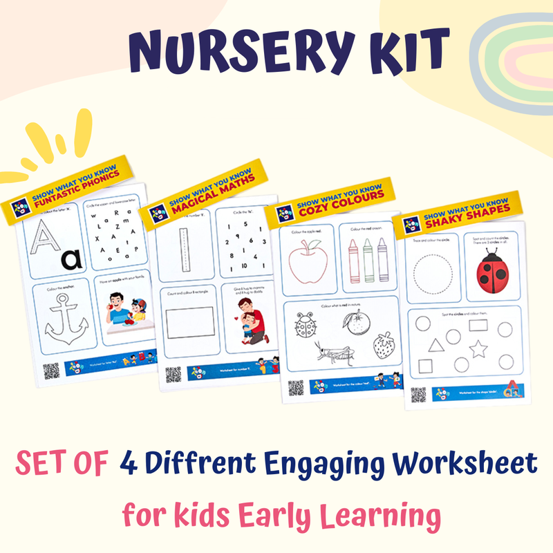 Early Learning Worksheet for Kids | Phonic, Number, Shapes & Colours Educational Activities 50+ Sheet
