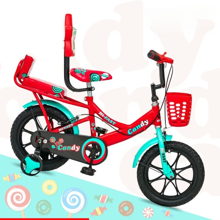 14 Inch Sports Cycle with Back Seat Training Wheels (2-5 Years) Red