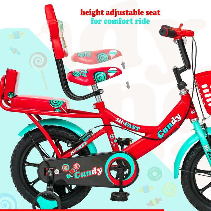 14 inch Sports Kids Cycle with Back Seat & Training Wheels (Red) - COD Not Available