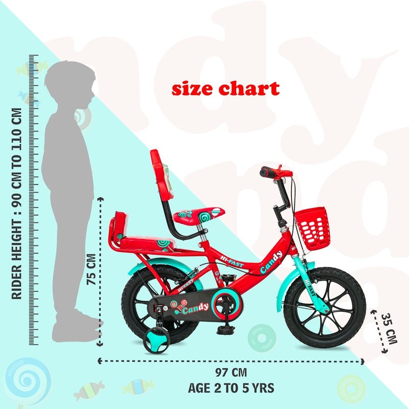 14 inch Sports Kids Cycle with Back Seat & Training Wheels (Red) - COD Not Available