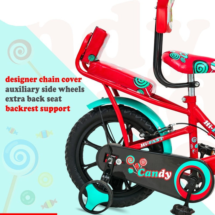 14 inch Sports Kids Cycle with Back Seat & Training Wheels (Red) - COD Not Available