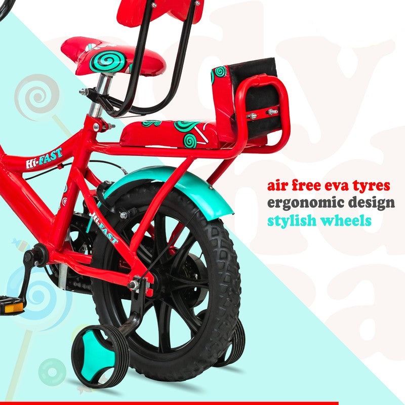 14 inch Sports Kids Cycle with Back Seat & Training Wheels (Red) - COD Not Available