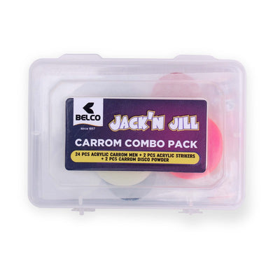 Belco Carrom Coins Combo Pack (24 Premium Carrom Coins, 25.5 mm Strikers , 2 Disco Powders) | 7+ Years