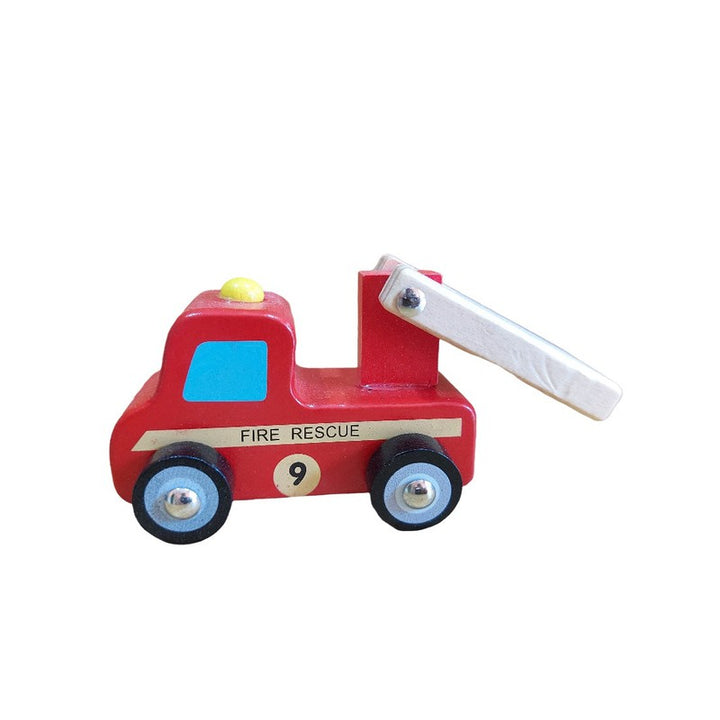 Wooden Pull/Push Along Toy Car for Kids (Fire Brigade)