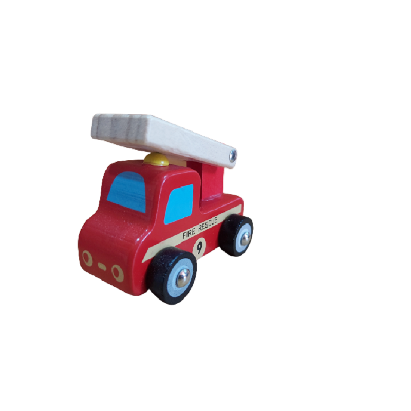 Wooden Pull/Push Along Toy Car for Kids (Fire Brigade)