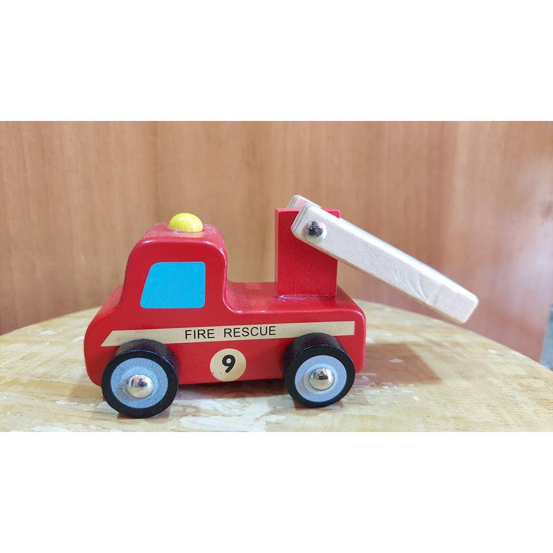 Wooden Pull/Push Along Toy Car for Kids (Fire Brigade)