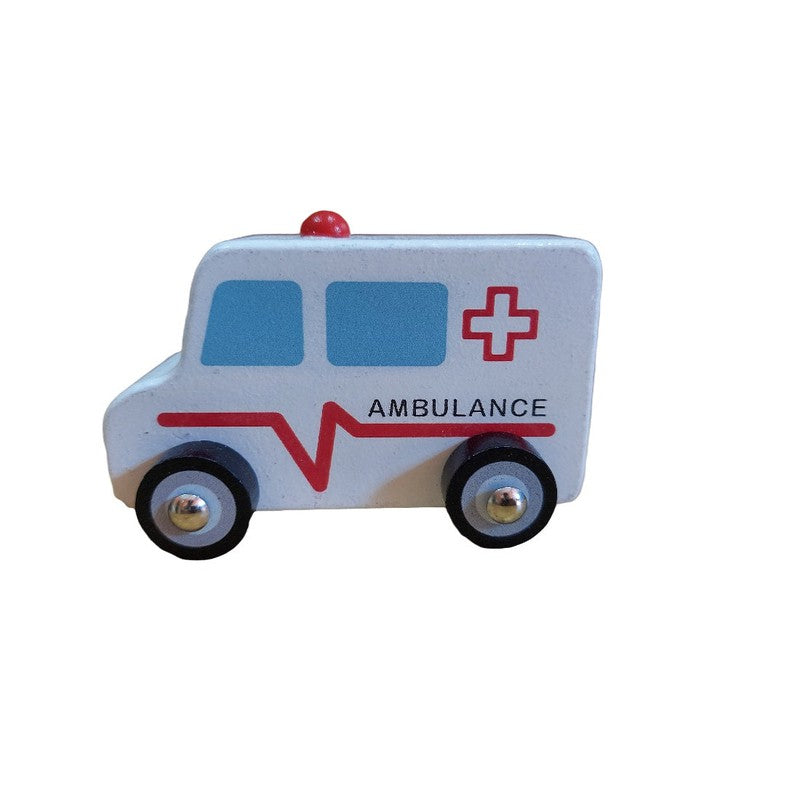 Wooden Pull/Push Along Toy Car for Kids (Ambulance)