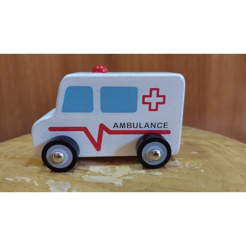 Wooden Pull/Push Along Toy Car for Kids (Ambulance)