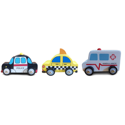 Wooden Police, Ambulance & Taxi - Multicolor (Set of 3)