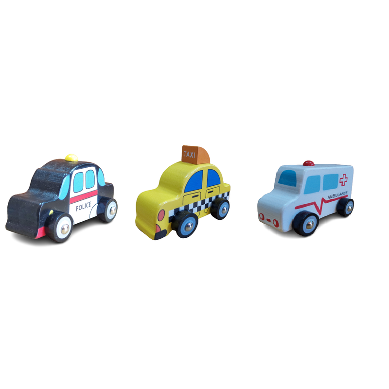 Wooden Police, Ambulance & Taxi - Multicolor (Set of 3)