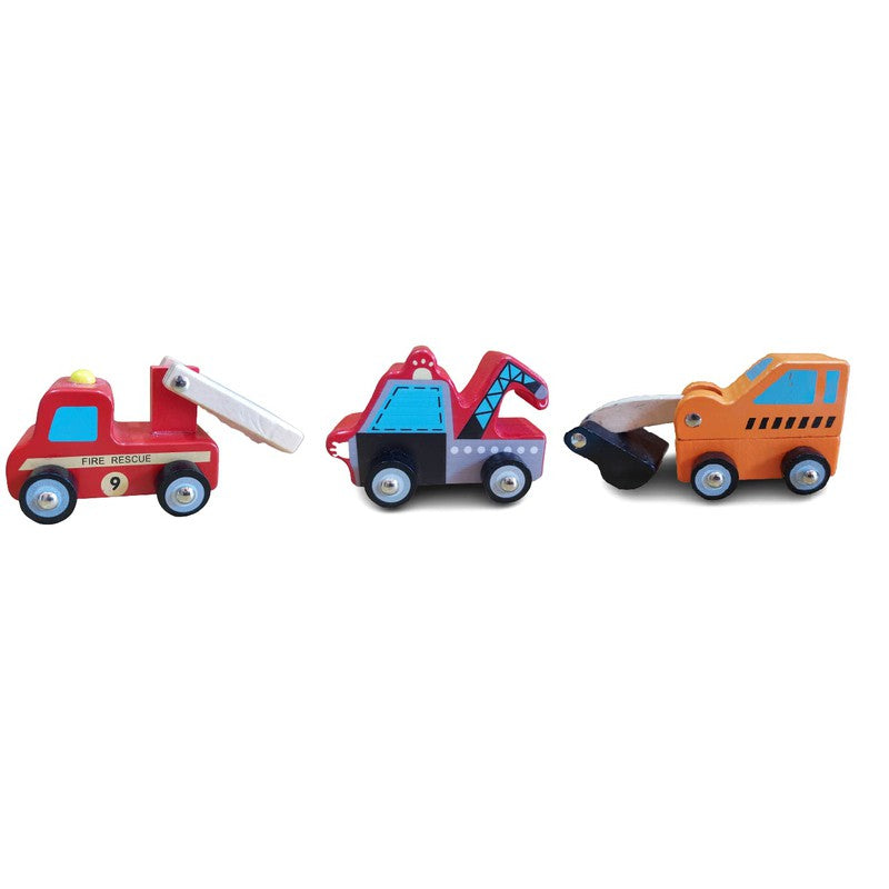 Wooden Fire Brigade, Earthmover Truck, Towing Truck - Multicolor (Set of 3)