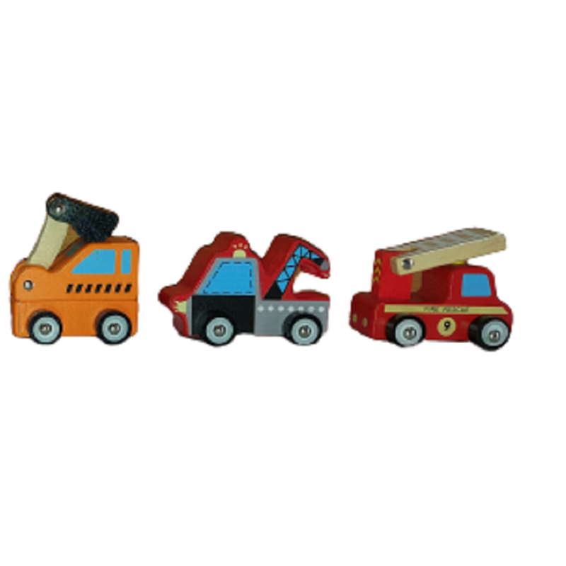 Wooden Fire Brigade, Earthmover Truck, Towing Truck - Multicolor (Set of 3)