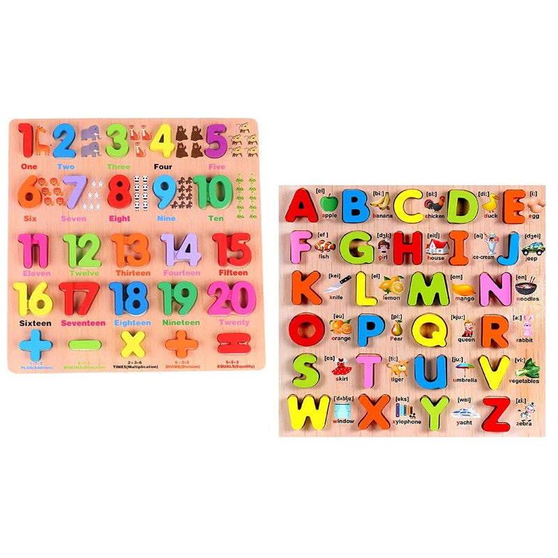 3D Wooden Capital Alphabet & Numbers Puzzle Board (Pack of 2)