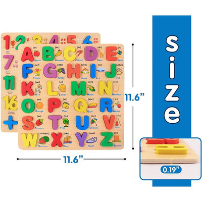 3D Wooden Capital Alphabet & Numbers Puzzle Board (Pack of 2)