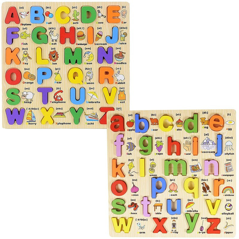 3D Wooden Capital & Small Alphabet Puzzles with Pictures Combo (Set of 2)