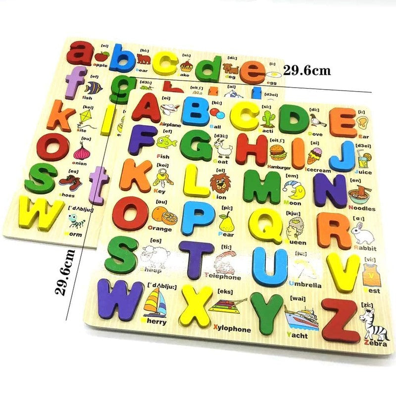 3D Wooden Capital & Small Alphabet Puzzles with Pictures Combo (Set of 2)