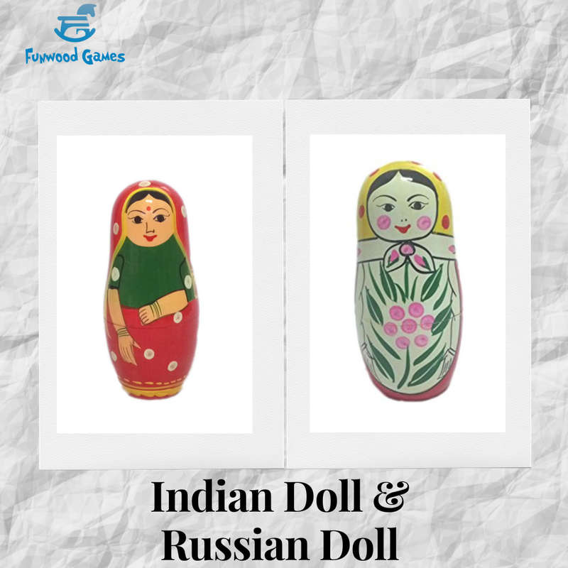 Indian Traditional Wooden Nesting Doll & Russian Matryoshka Wooden Dolls (Set 2)