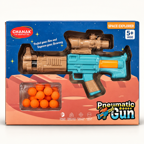 Chanak Space Explorer Pneumatic Blaster Includes 24 Soft Balls - Grey & Blue