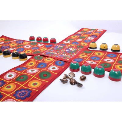 Indian Ludo Fabric Board Game | Chausar | Traditional Ludo Game with Wooden Pawns
