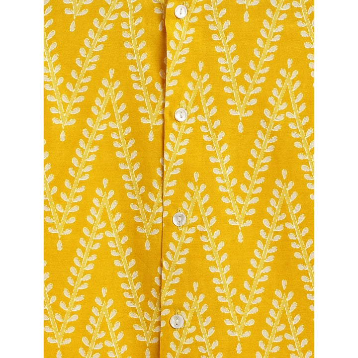 Campana Mrinal Button Down Kurta Pyjama Set for Boys - Chevron Print | Yellow & White