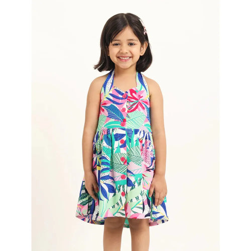 Campana Cheryl Halter Neck Dress - In the Jungle Print | Multicolour & Pink