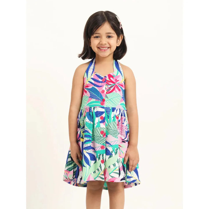Campana Cheryl Halter Neck Dress - In the Jungle Print | Multicolour & Pink