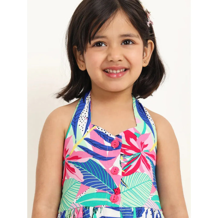 Campana Cheryl Halter Neck Dress - In the Jungle Print | Multicolour & Pink