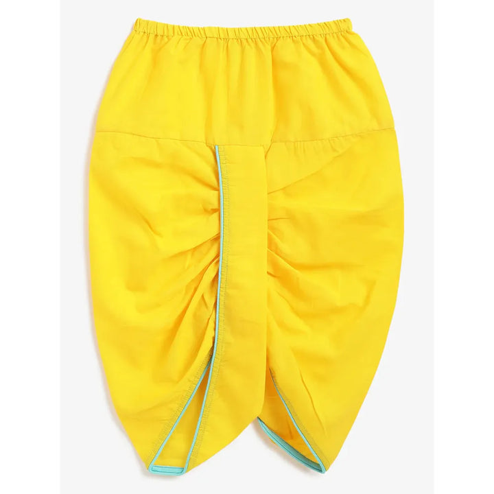 Campana Bansi Dhoti Kurta Set for Boys - Campana Boys Bansi Dhoti Kurta Set - Floral Blockprint | Turquoise Blue & Yellow