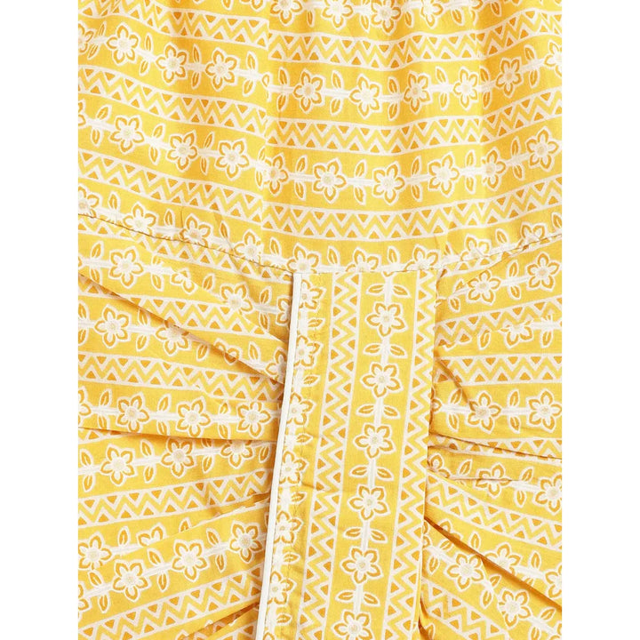 Campana Boys Bansi Floral Printed Cotton Kurta Dhoti Set | Yellow & Off White