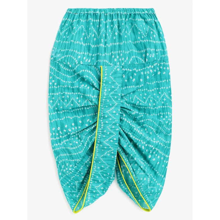 Campana Bansi Dhoti Kurta Set for Boys - Bandhini Print | Lime Green & Blue