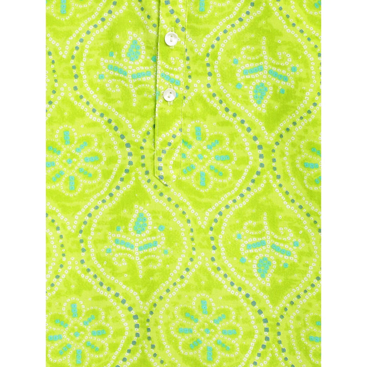 Campana Bansi Dhoti Kurta Set for Boys - Bandhini Print | Lime Green & Blue