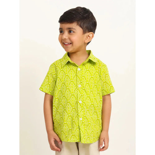 Campana Yuki Short Sleeve Cotton Shirt - Leaf Print | Green