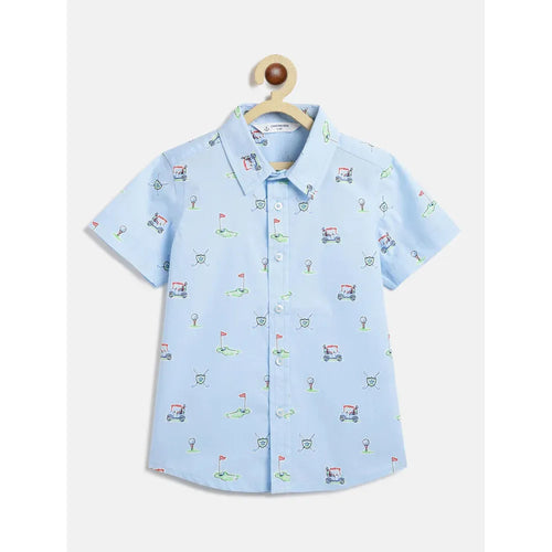 Campana Yuki Short Sleeve Cotton Shirt - Mini Golf Print | Sky Blue