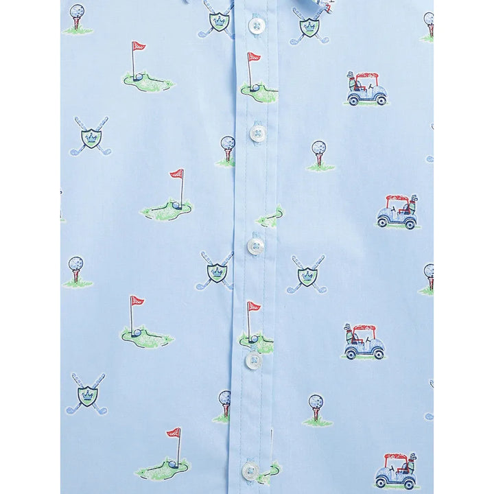 Campana Yuki Short Sleeve Cotton Shirt - Mini Golf Print | Sky Blue