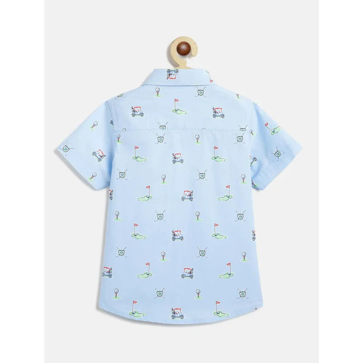 Campana Yuki Short Sleeve Cotton Shirt - Mini Golf Print | Sky Blue
