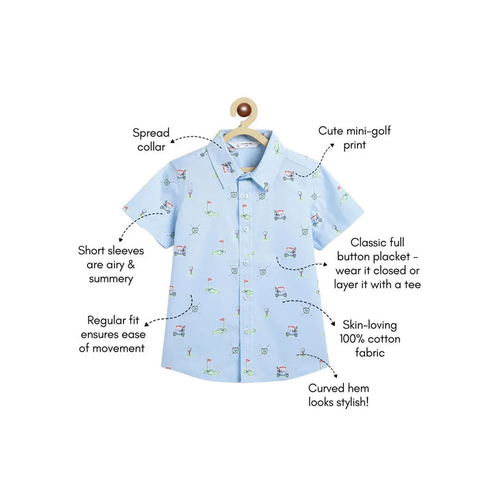 Campana Yuki Short Sleeve Cotton Shirt - Mini Golf Print | Sky Blue