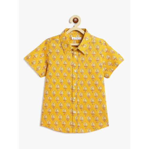 Campana Yuki Paisley Print Short Sleeves Cotton Shirt | Mustard Yellow